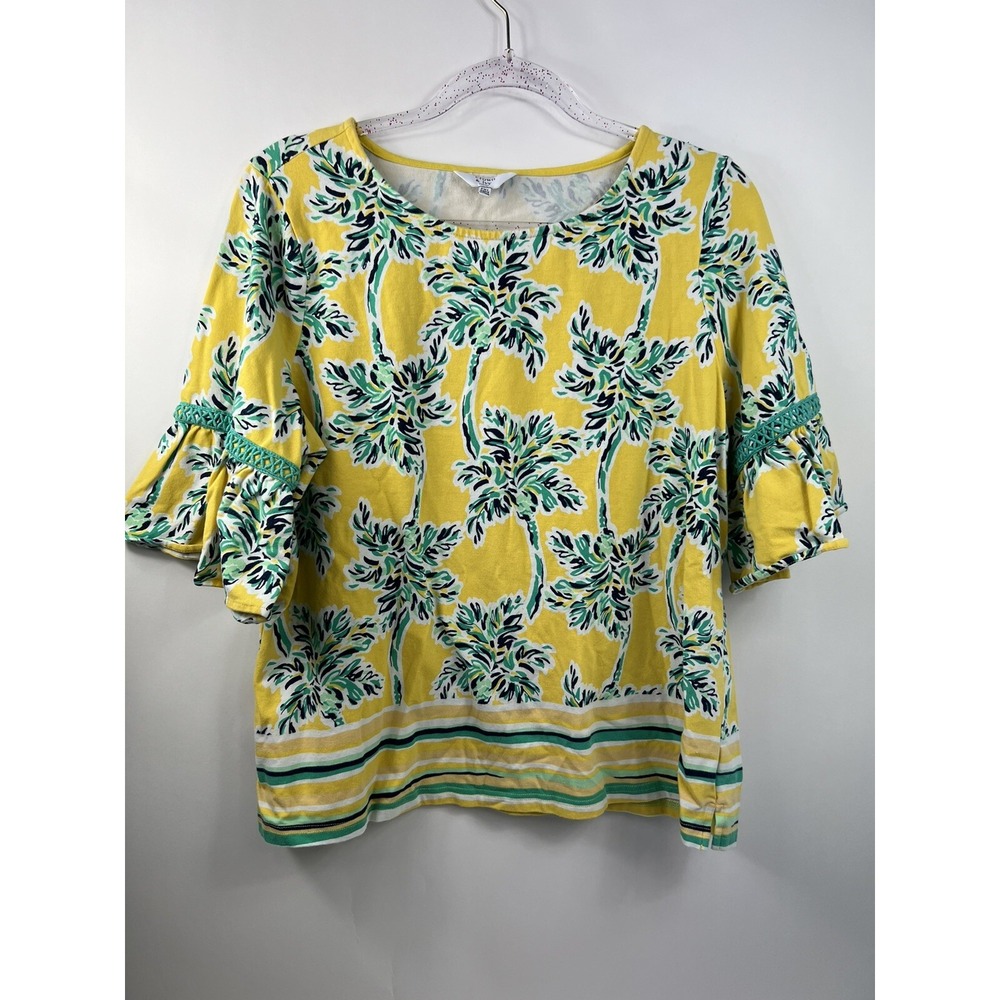 Crown & Ivy Petite Yellow Short Ruffle Short Sleeve‎ Top Womens Size PXL